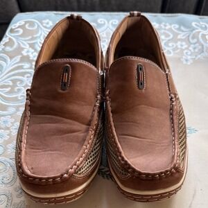 Brix Mens Brown Leather Mesh Slip On Loafers Sport Moc Toe Shoes Size 9